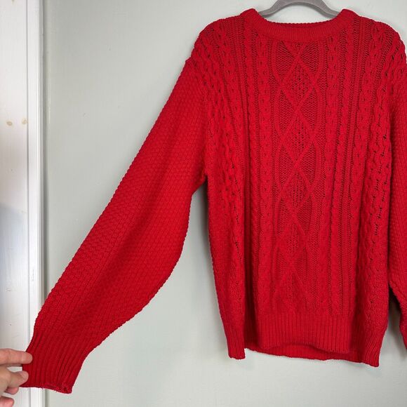 Vtg Lord Jeff Fisherman Sweater Men Large Red Cable Knit Made USA Preppy Grandpa - Picture 3 of 11